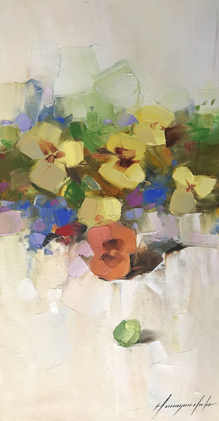 Pansies, Original oil Painting by Palette Knife, Handmade artwork    